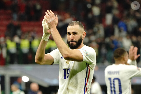 Karim Benzema (France) - Football: La France remporte la coupe de la Ligue des Nations en battant l'Espagne 2 buts à 1 à Milan le 10 octobre 2021. © Norbert Scanella/Panoramic/Bestimage