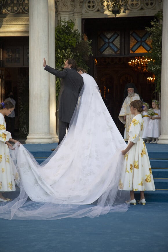 Cérémonie religieuse du mariage du prince Phílippos de Grèce et Nina Flohr à la cathédrale de l'Annonciation à Athènes le 23 octobre 2021.