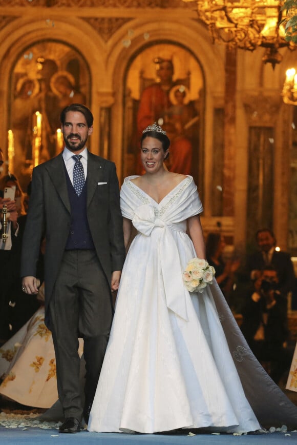 Cérémonie religieuse du mariage du prince Phílippos de Grèce et Nina Flohr à la cathédrale de l'Annonciation à Athènes.