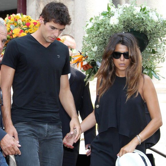 Yoann Gourcuff et sa femme Karine Ferri - A Cannes, les sportifs rendent un dernier hommage à Tiburce Garou le 10 juillet 2015.