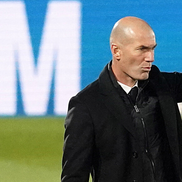 Zinedine Zidane - Le Real Madrid a battu l'Atalanta (3 - 1) en match de Ligue des Champions et Karim Benzema marque son 70ème but de la compétition, le 16 mars 2021. © Alterphotos / Panoramic / Bestimage