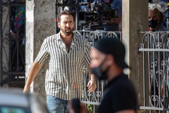 Exclusif - Nicolas Cage et Pedro Pascal sur le tournage de "The Unbearable Weight of Massive Talent" en Croatie. Kavat, le 9 octobre 2020.
