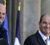 Jean Castex, premier ministre et Jean-Michel Blanquer, ministre de l'Education nationale, de la Jeunesse et des Sports à la sortie du conseil des ministres, le 27 octobre 2021, au palais de l'Elysée, à Paris.