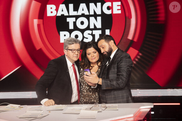 Exclusif - Jean-Luc Mélenchon, Raquel Garrido, Cyril Hanouna - Jean-Luc Mélenchon est l'invité de Cyril Hanouna sur l'émission "Balance ton Post", diffusée en direct le 11 février 2021.