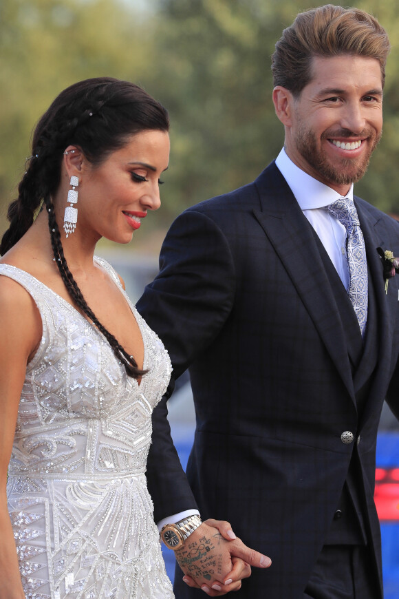 Le footballeur Sergio Ramos et l'actrice Pilar Rubio célèbrent leur union à Seville en Espagne, le 15 juin 2019.