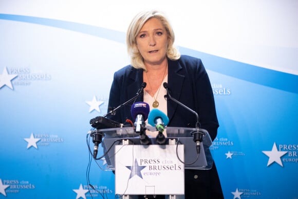 Marine Le Pen, candidate du Rassemblement national à la présidentielle française en avril 2022, lors d'une conférence de presse au Press Club Brussels Europe, à Bruxelles, Belgique, le 22 octobre 2021. © Alain Rolland/ImageBuzz/Bestimage