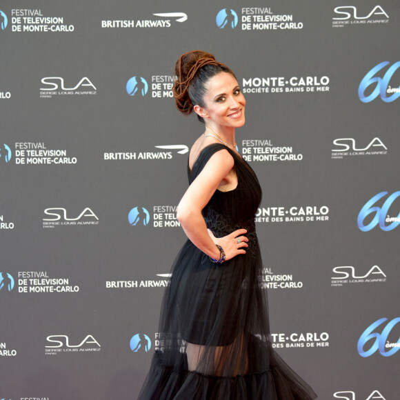 Fabienne Carat (longue robe en tulle noir Christophe Guillarmé, collier Helena Joy Paris) lors de la soirée d'ouverture du 60ème Festival de Télévision de Monte-Carlo au Grimaldi Forum à Monaco, le 18 juin 2021. © Bruno Bébert/Bestimage
