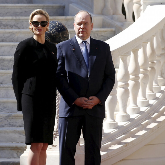 Le président Chinois et sa femme sont accueillis dans la cour d'honneur du palais de Monaco par le prince Albert II de Monaco et la princesse Charlène le 24 Mars 2019 © Jean-François Ottonello / Nice-Matin / Bestimage 