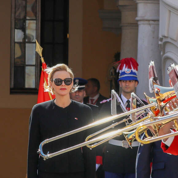 Le président Chinois et sa femme sont accueillis par le prince A. II de Monaco et la princesse Charlene dans la cour d'honneur du Palais à Monaco le 24 Mars 2019. Jean-Charles Vinaj / Pool / Bestimage 