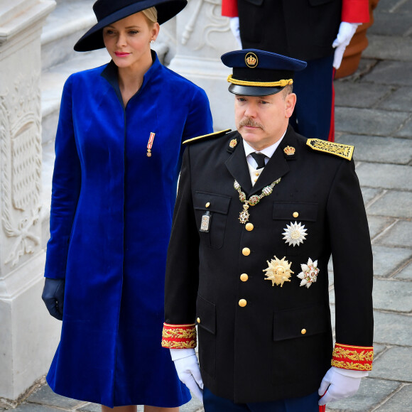 Fête du Prince 19 Novembre 2017 Début dans la cour d'honneur pour la prise d'arme, cathédrale et place du palais Prince Albert Princesse Charlene - La famille princière de Monaco dans la cour du Palais Princier lors de la fête nationale monégasque, à Monaco, le 19 novembre 2017. © Michael Alési/Bestimage 