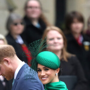 Le prince Harry, duc de Sussex, et Meghan Markle, duchesse de Sussex - La famille royale d'Angleterre lors de la cérémonie du Commonwealth en l'abbaye de Westminster à Londres, le 9 mars 2020.