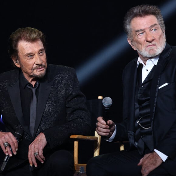 Eddy Mitchell et Johnny Hallyday - Enregistrement de l'émission Spécial Johnny Hallyday, "Johnny, la soirée événement", qui sera diffusée sur TF1 en prime-time le 20 décembre. 