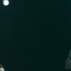 Eddy Mitchell - Johnny Hallyday en duo pour son 2eme concert de la tournee "Born Rocker Tour" au POPB de Bercy a Paris. Le 15 juin 2013