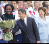 Rama Yade, Nicolas Sarkozy et Roselyne Bachelot saluant les médailles françaises des championnats d'Europe d'athlétisme à l'Elysée en 2010