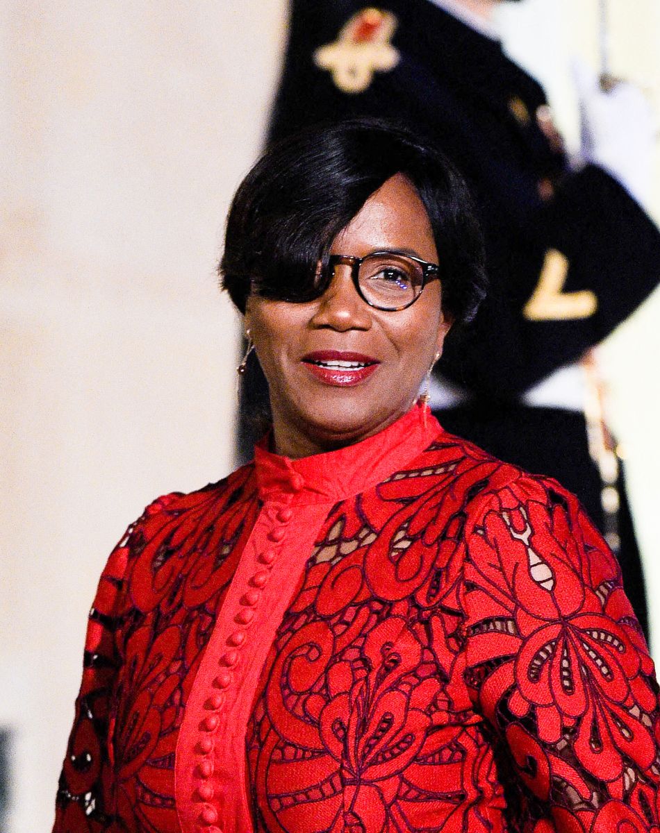Elisabeth Moreno (Ministre auprès du Premier ministre chargé de l'Egalité entre les femmes et les hommes de la diversité et de l'égalité des chances) - Arrivées au dîner des chefs d'Etats et de Gouvernements au palais de l'Elysée à Paris.