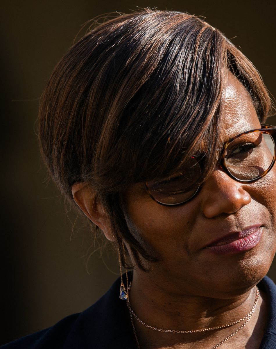 Elisabeth Moreno, la ministre chargée de l'Égalité entre les femmes et les hommes, de la Diversité et de l'Egalite des chances lors de la cérémonie d'hommage national à Hubert Germain, chancelier d'honneur de l'Ordre de la Liberation et dernier Compagnon de la Liberation dans la cour d'honneur des Invalides à Paris, France, le 15 octobre 2021.