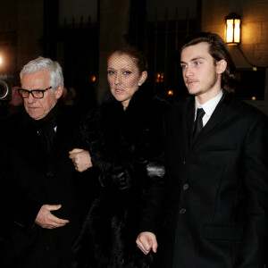 Céline Dion, son fils René-Charles Angélil et son frère Michel Dion sortent de la Basilique Notre-Dame de Montréal la veille des funérailles de René Angélil © Dominique Jacovides/Bestimage 
