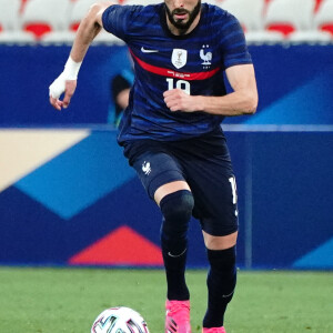 Karim Benzema (France) lors du match amical de préparation de l'UEFA Euro 2020 "France - Pays de Galles (3-1)" au stade Allianz Riviera à Nice, le 2 juin 2021.