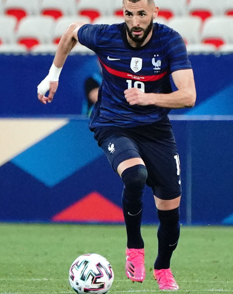 Karim Benzema (France) lors du match amical de préparation de l'UEFA Euro 2020 "France - Pays de Galles (3-1)" au stade Allianz Riviera à Nice, le 2 juin 2021.