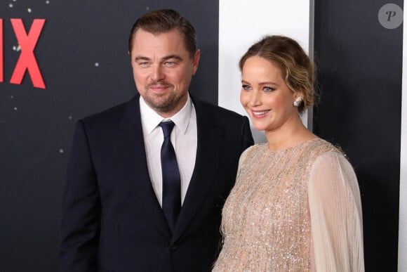 Leonardo DiCaprio et Jennifer Lawrence (enceinte) à la première du film "Don't Look Up" à New York.