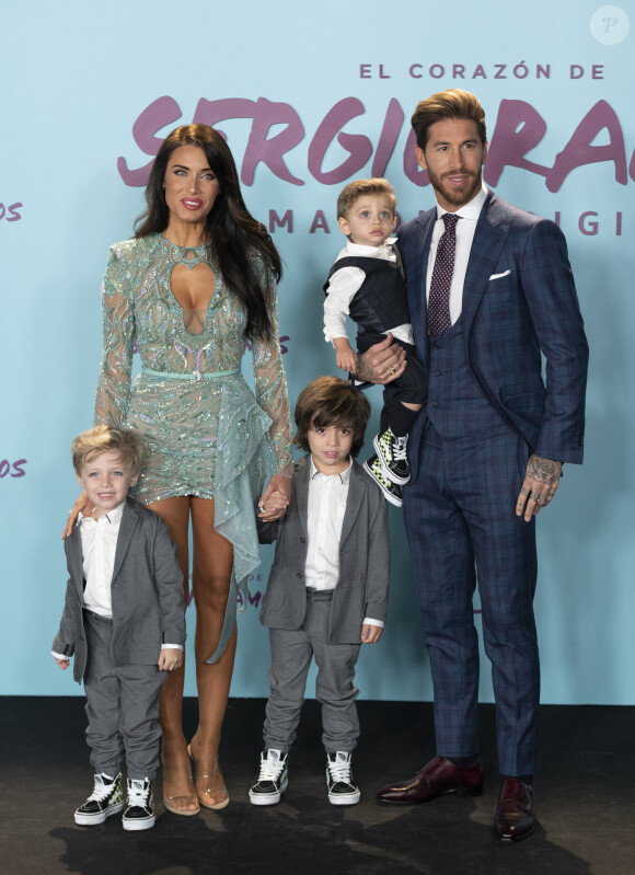 Sergio Ramos avec sa compagne Pilar Rubio avec leurs enfants Alejandro, Marco et Sergio - Première du documentaire "Le coeur de Sergio Ramos" à Madrid le 10 septembre 2019