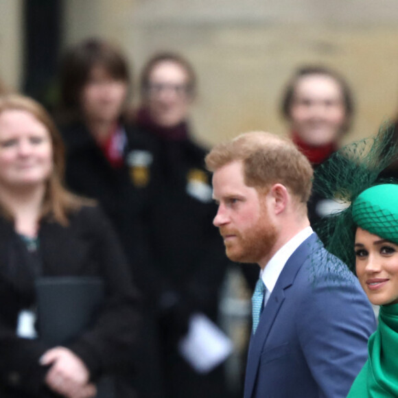 Le prince Harry, duc de Sussex, et Meghan Markle, duchesse de Sussex - La famille royale d'Angleterre lors de la cérémonie du Commonwealth en l'abbaye de Westminster à Londres, le 9 mars 2020.