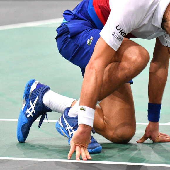 Novak Djokovic remporte la finale homme du Rolex Paris Masters face à Daniil Medvedev le 7 novembre 2021. © Veeren/Bestimage