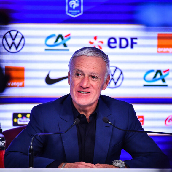 Didier Deschamps annonce la liste des joueurs pour les deux matches, contre le Kazakhstan (13 novembre 2021) et la Finlande (16 novembre 2021), comptant pour les éliminatoires du Mondial 2022 au Qatar. Paris. Le 4 novembre 2021.