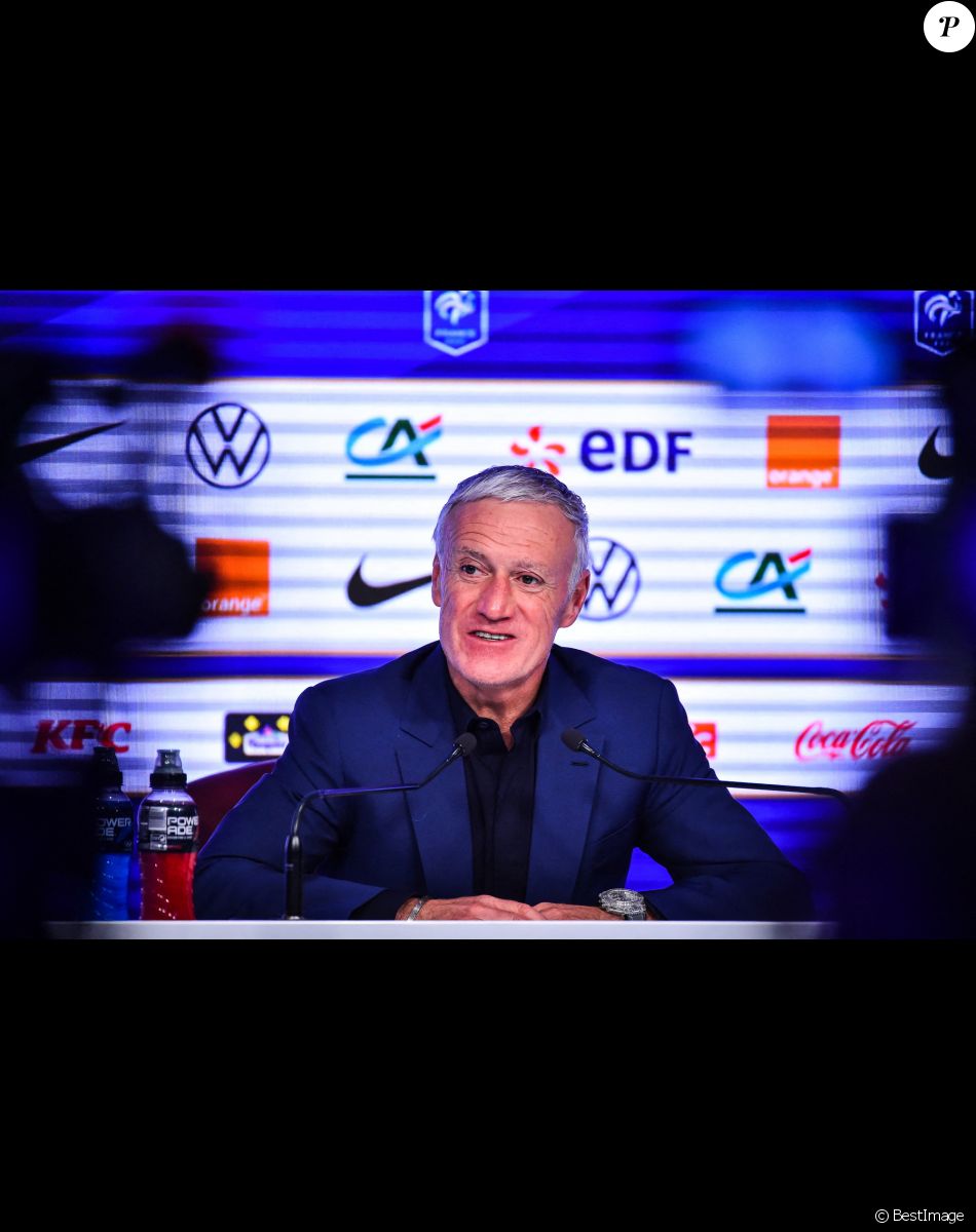 Didier Deschamps annonce la liste des joueurs pour les deux matches, contre le Kazakhstan (13 novembre 2021) et la Finlande (16 novembre 2021), comptant pour les éliminatoires du Mondial 2022 au Qatar. Paris. Le 4 novembre 2021.