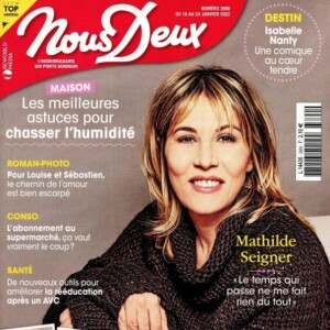 Retrouvez l'interview de Mathilde Seigner dans le magazine Nous Deux, n°3890 du 18 janvier 2022.