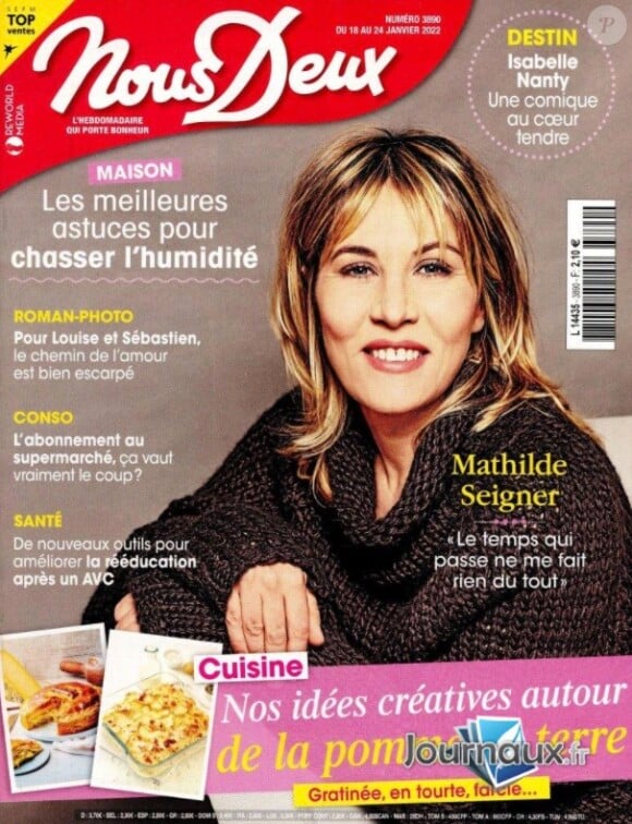 Retrouvez l'interview de Mathilde Seigner dans le magazine Nous Deux, n°3890 du 18 janvier 2022.