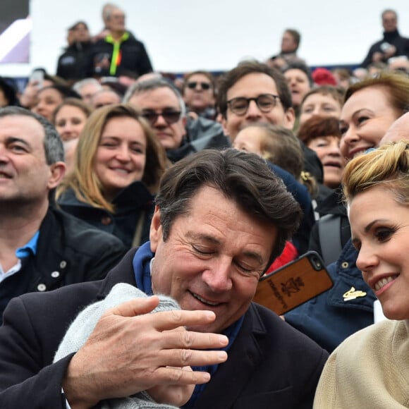 Denise Fabre, Christian Estrosi, sa femme Laura Tenoudji et leur fille Bianca - 134e édition du Carnaval de Nice. Le 17 février 2018. © Bruno Bebert/Bestimage