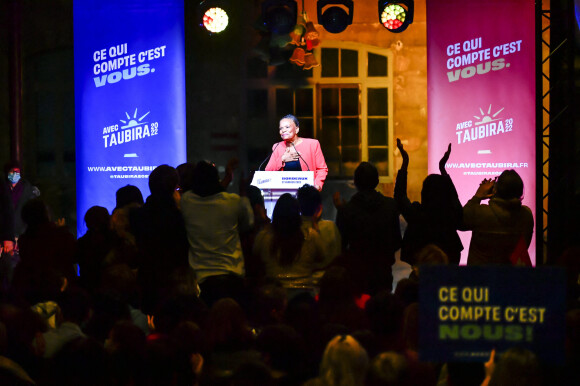 Christiane Taubira, candidate à l'élection présidentielle, est en meeting à Bordeaux le 27 janvier 2022