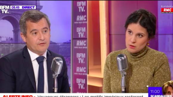 Extrait de l'émission L'Interview sur BFMTV et RMC avec Apolline de Malherbe. Elle a reçu Gérald Darmanin, ministre de l'Intérieur, et leur échange était musclé.