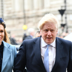 Le premier ministre britannique Boris Johnson et sa femme Carrie Johnson - Arrivées à la cérémonie du Commonwealth en l'abbaye de Westminster à Londres. Le 9 mars 2020