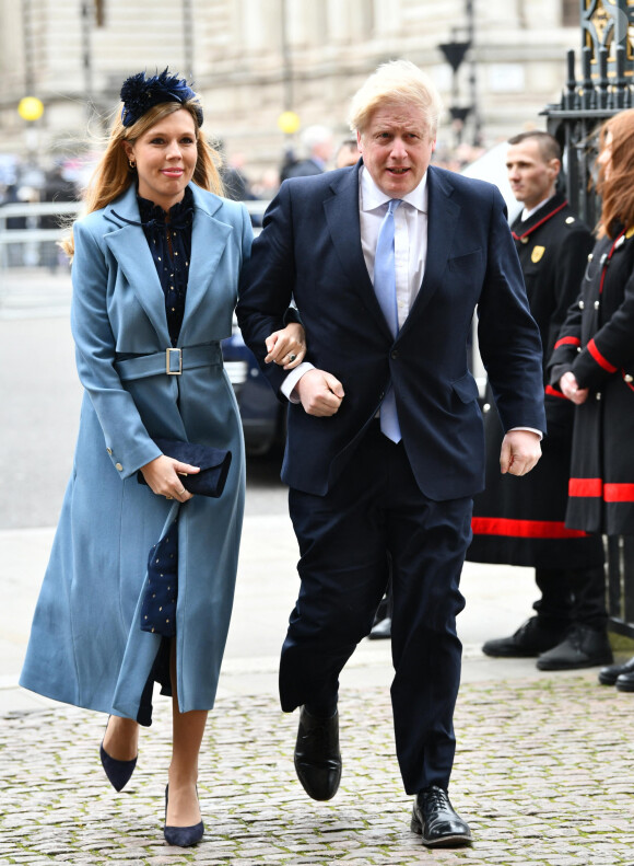 Le premier ministre britannique Boris Johnson et sa femme Carrie Johnson - Arrivées à la cérémonie du Commonwealth en l'abbaye de Westminster à Londres. Le 9 mars 2020