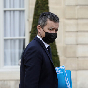 Gérald Darmanin, ministre de l'Intérieur à la sortie du conseil des ministres, au palais de l'Elysée, à Paris, France, le 20 janvier 2022.