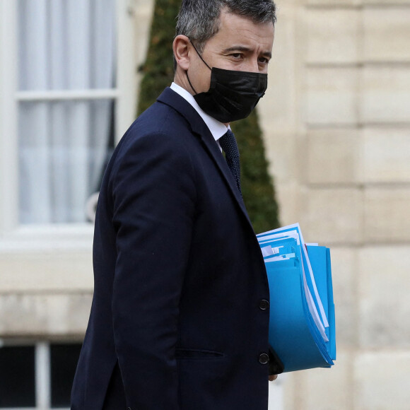 Gérald Darmanin, ministre de l'Intérieur à la sortie du conseil des ministres, au palais de l'Elysée, à Paris, France, le 20 janvier 2022.