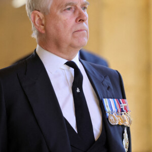 Le prince Andrew, duc d'York, - Arrivées aux funérailles du prince Philip, duc d'Edimbourg à la chapelle Saint-Georges du château de Windsor, le 17 avril 2021.