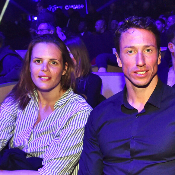 Laure Manaudou, Frédérick Bousquet (ex compagnon de laure Manaudou, Jérémy Frérot, son compagnon (en arrière plan, barbu) et son frère à droite, Florent Manaudou lors du gala de boxe organisé par Univent Production au Palais des Sports de Marseille. © Bruno Bebert/Bestimage