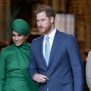 Le prince Harry, duc de Sussex, et Meghan Markle, duchesse de Sussex - La famille royale d'Angleterre lors de la cérémonie du Commonwealth en l'abbaye de Westminster à Londres, le 9 mars 2020. 