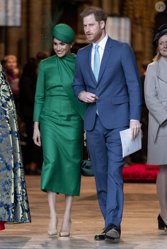 Le prince Harry, duc de Sussex, et Meghan Markle, duchesse de Sussex - La famille royale d'Angleterre lors de la cérémonie du Commonwealth en l'abbaye de Westminster à Londres, le 9 mars 2020. 