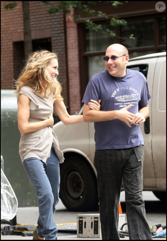 Sarah Jessica Parker et Willie Garson sur le tournage du film "Sex in the city" à New York