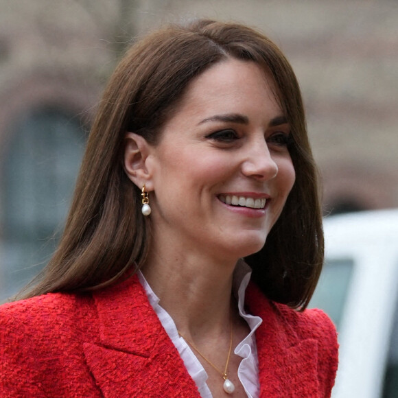Catherine (Kate) Middleton, duchesse de Cambridge, arrive pour visiter le programme de santé mentale infantile à l'Université de Copenhague, Danemark, le 22 février 2022.