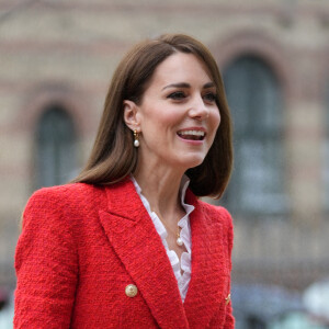 Catherine (Kate) Middleton, duchesse de Cambridge, arrive pour visiter le programme de santé mentale infantile à l'Université de Copenhague, Danemark, le 22 février 2022. 