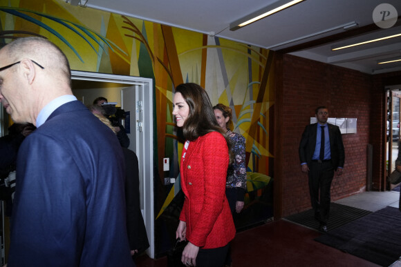 Catherine (Kate) Middleton, duchesse de Cambridge, arrive pour visiter le programme de santé mentale infantile à l'Université de Copenhague, Danemark, le 22 février 2022. 