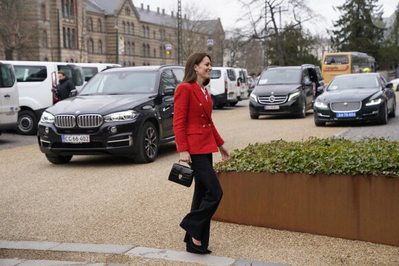 Catherine (Kate) Middleton, duchesse de Cambridge, arrive pour visiter le programme de santé mentale infantile à l'Université de Copenhague, Danemark, le 22 février 2022. 