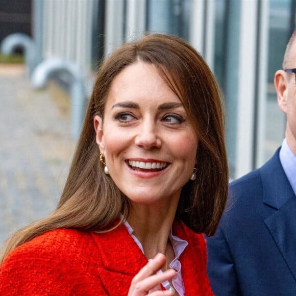 Catherine (Kate) Middleton, duchesse de Cambridge, arrive pour visiter le programme de santé mentale infantile à l'Université de Copenhague, Danemark, le 22 février 2022. 