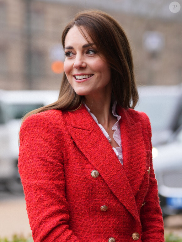 Catherine (Kate) Middleton, duchesse de Cambridge, arrive pour visiter le programme de santé mentale infantile à l'Université de Copenhague, Danemark, le 22 février 2022. 