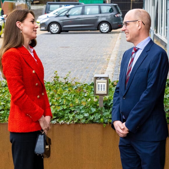 Catherine (Kate) Middleton, duchesse de Cambridge, arrive pour visiter le programme de santé mentale infantile à l'Université de Copenhague, Danemark, le 22 février 2022. 